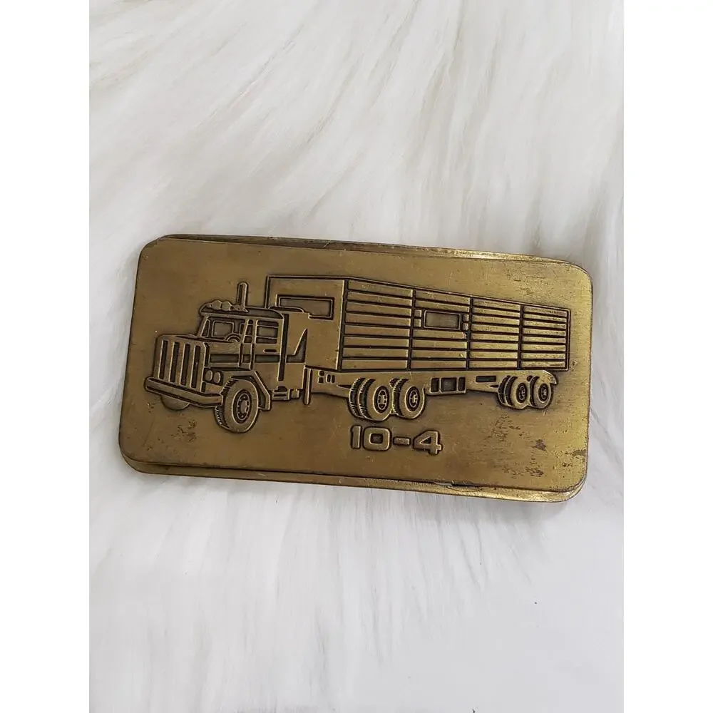 10-4 Truckers Brass Belt Buckle Vintage Semi‎ Truck CB Radio